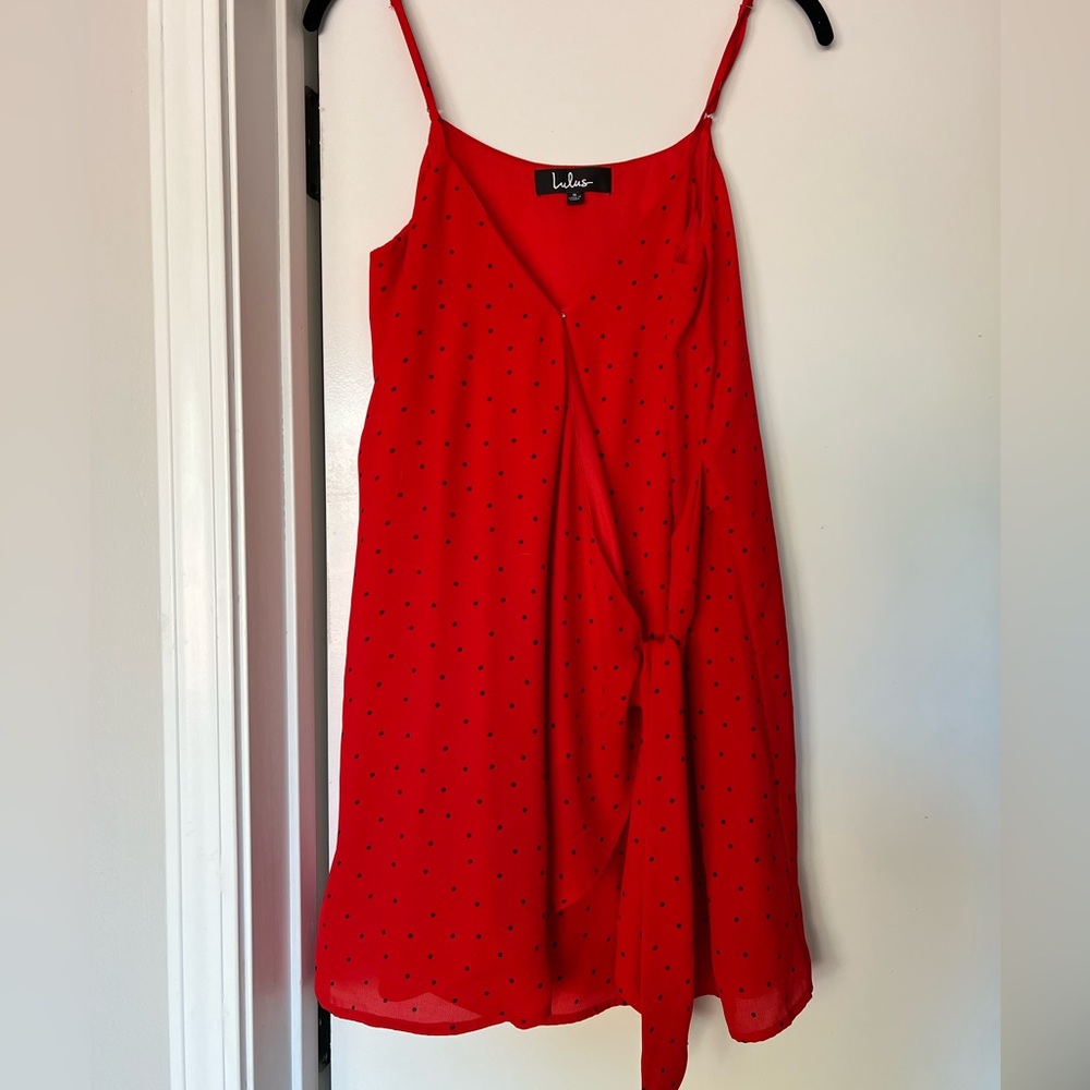 Red polka dot tie dress